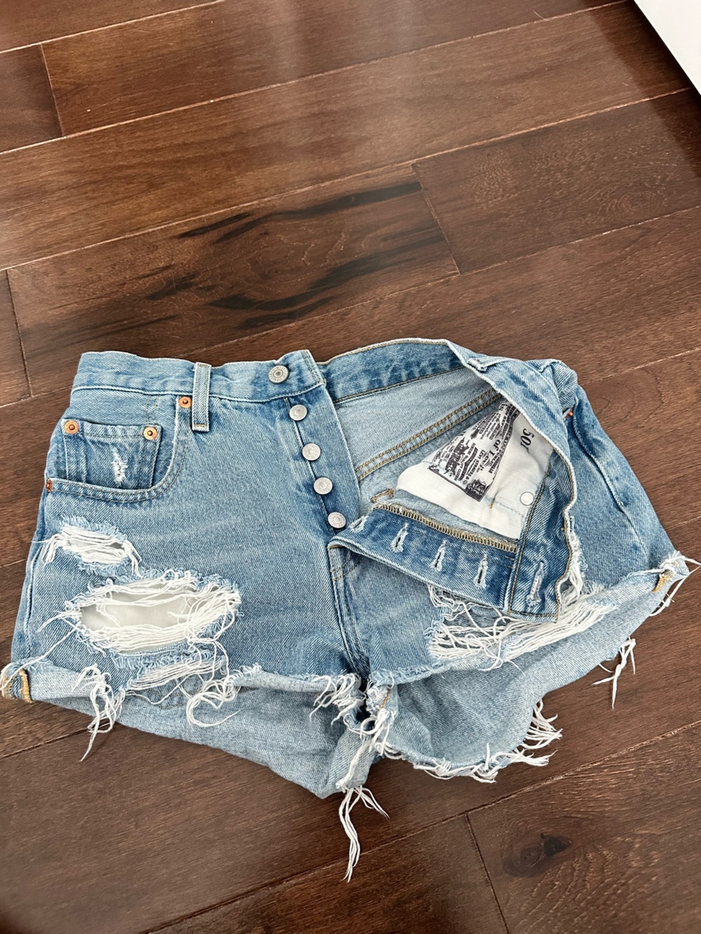 Levi's Light Blue Distressed Cutoff Jean Shorts - Picture 4 of 4
